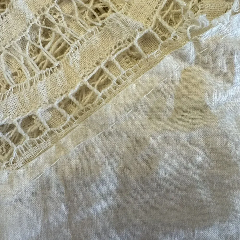 Antique Round Battenburg Lace And Cotton Star Hand Stitched 60” Diameter